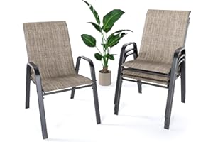CHINNLUU Outdoor Patio Chairs Set of 4 Stackable Dining Chairs All-Weather Textilene Furniture Set for Pool Deck, Backyard, Garden