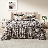 DAICO 3 Pieces Fluffy Faux Rabbit Fur Comforter Set Plush Fuzzy Bubble Comforter Bedding Set Warm Cozy Bedding Comforter Sets for Winter, 1 Comforter and 2 Pillowcases, Queen Size, Tie Dye Grey