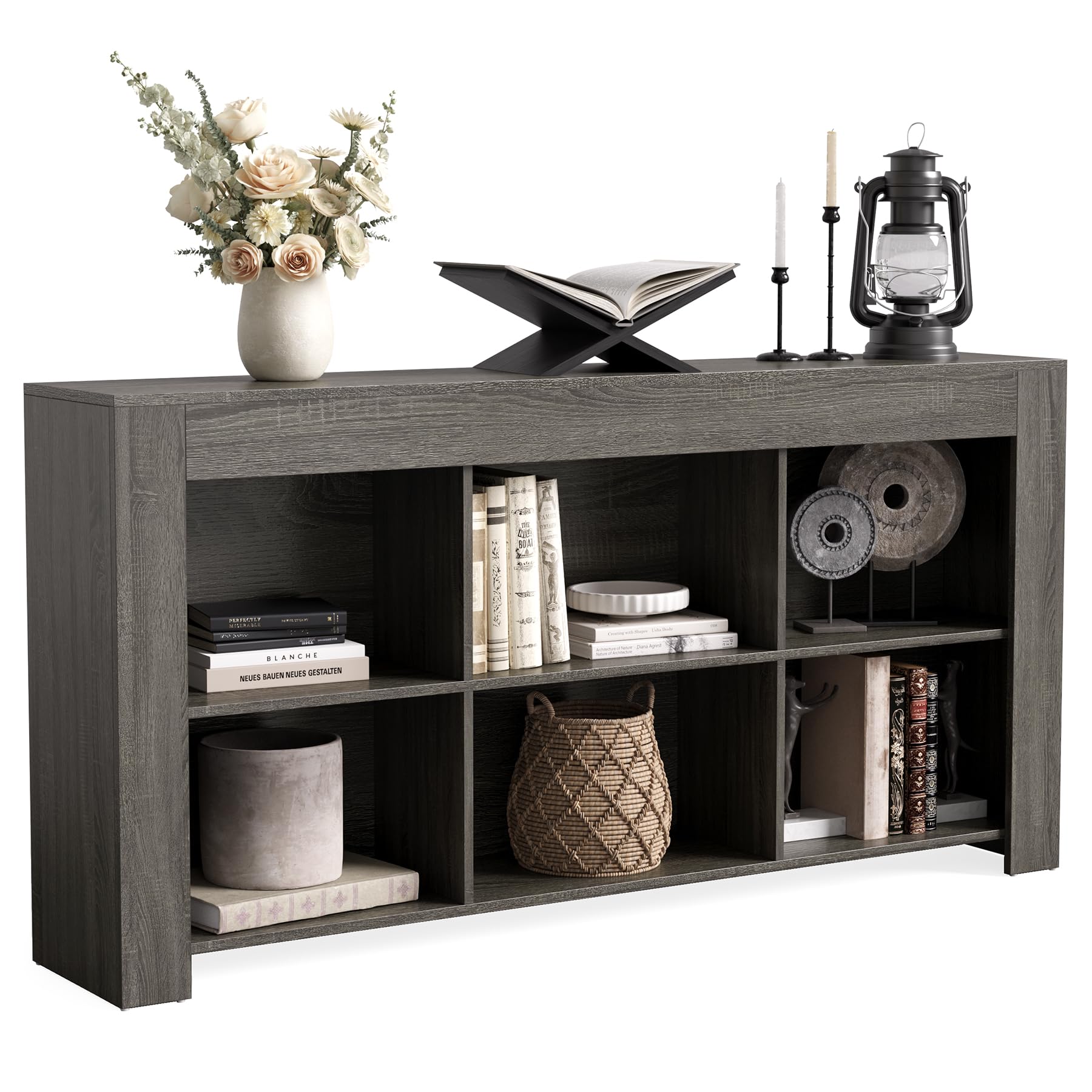 Photo 1 of ***DAMAGED - INCOMPLETE - SEE PICTURES***
LITTLE TREE Console Table with Storage, 63-Inch Narrow Long Sofa Table, Entryway Table with 6 Cubes, Farmhouse Storage Shelves for Entryway, Living Room