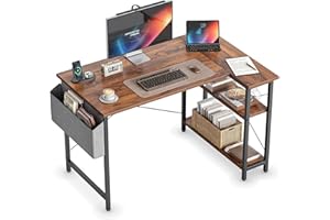 CubiCubi L Shaped Desk, 40" Computer Desk with Reversible Storage Shelves Home Office Corner Desk Study Writing Gaming Table, Brown