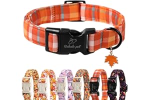 Babole Pet Fall Dog Collar Cute Orange Plaid Puppy Collar - Light Comfortable Adjustable Pet Collars for Small Medium Large Girl Boy Dogs S