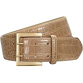 SANSTHS Women Wide Leather Belt for Dresses Jeans Fashion Gold Buckle Ladies Waist Thick Belt