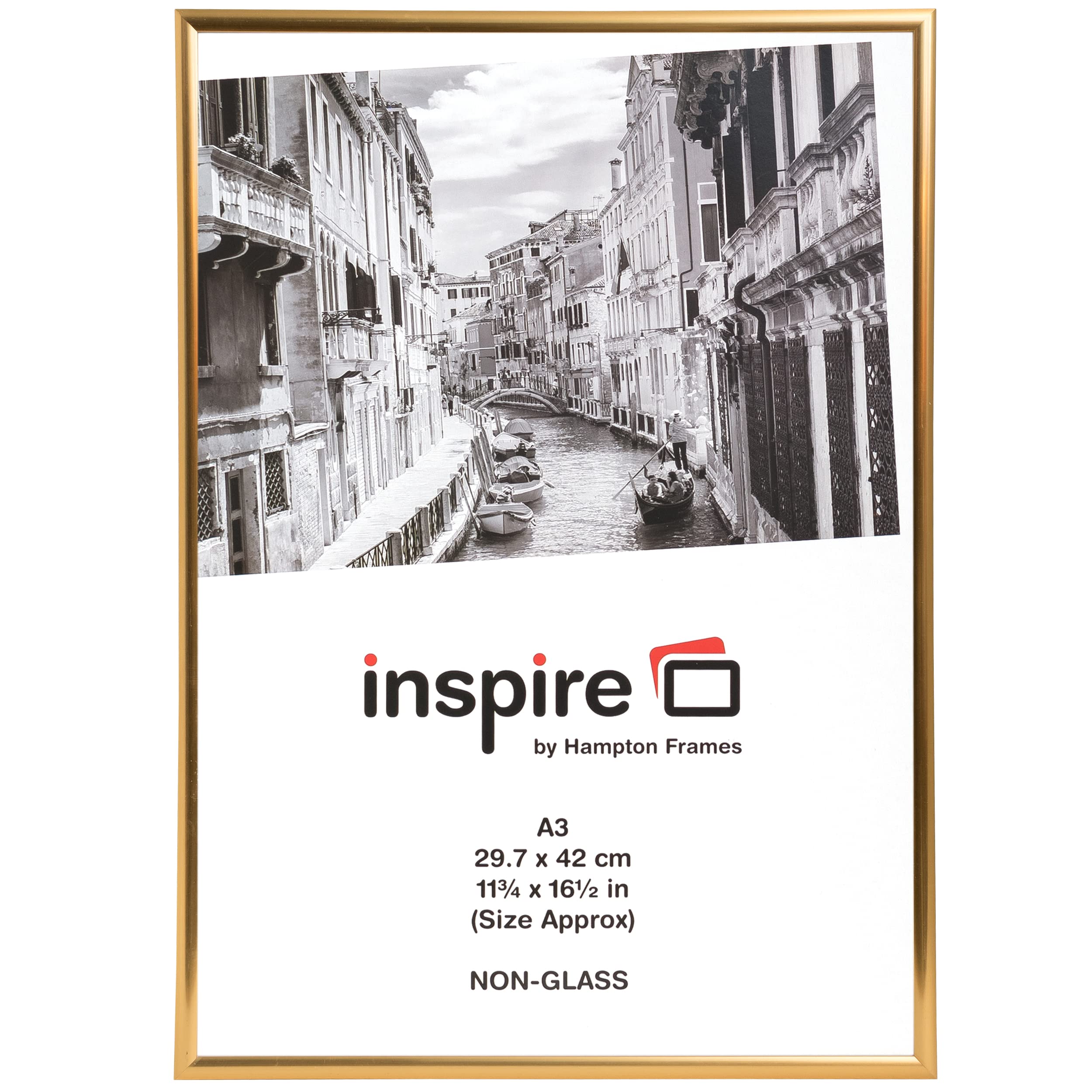 Hampton Frames | Backloader A3 Picture Frame, 29.7x42cm, Gold, Acrylic Front | Easy-Open Design, Lightweight, Wall Mount | Poster, Photo, Certificate Display