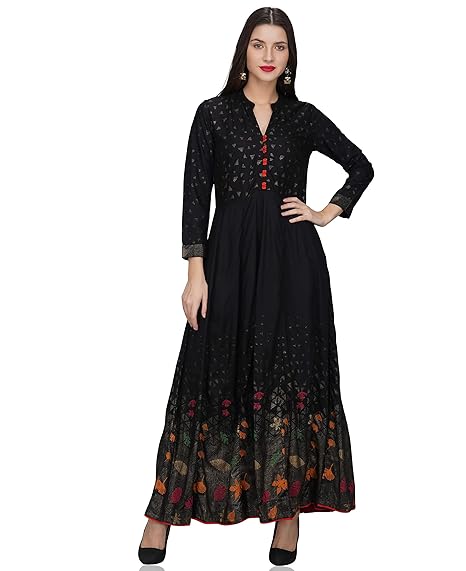 Womens A-line Floral Print Kurta(Blue,Large)