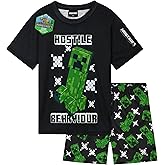 Minecraft Pajama Set for Boys, Teens, 7–14 Yrs, 1 or 2 Pack T Shirt and Shorts, Creeper PJs Loungewear, Gamer Gifts for Boys