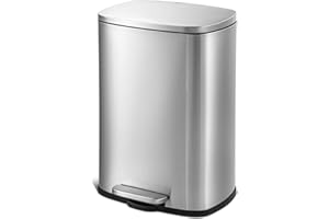 QUALIAZERO 50L/13Gal Heavy Duty Hands-Free Stainless Steel Commercial/Kitchen Step Trash Can, Fingerprint-Resistant Soft Close Lid Trashcan, 50L / 13 GAL