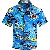 Weecreeture Boy's Button Down Hawaiian Shirt Short Sleeve, Kids Summer Beach Hawaiian Shirts for Boys for 7-14 Years