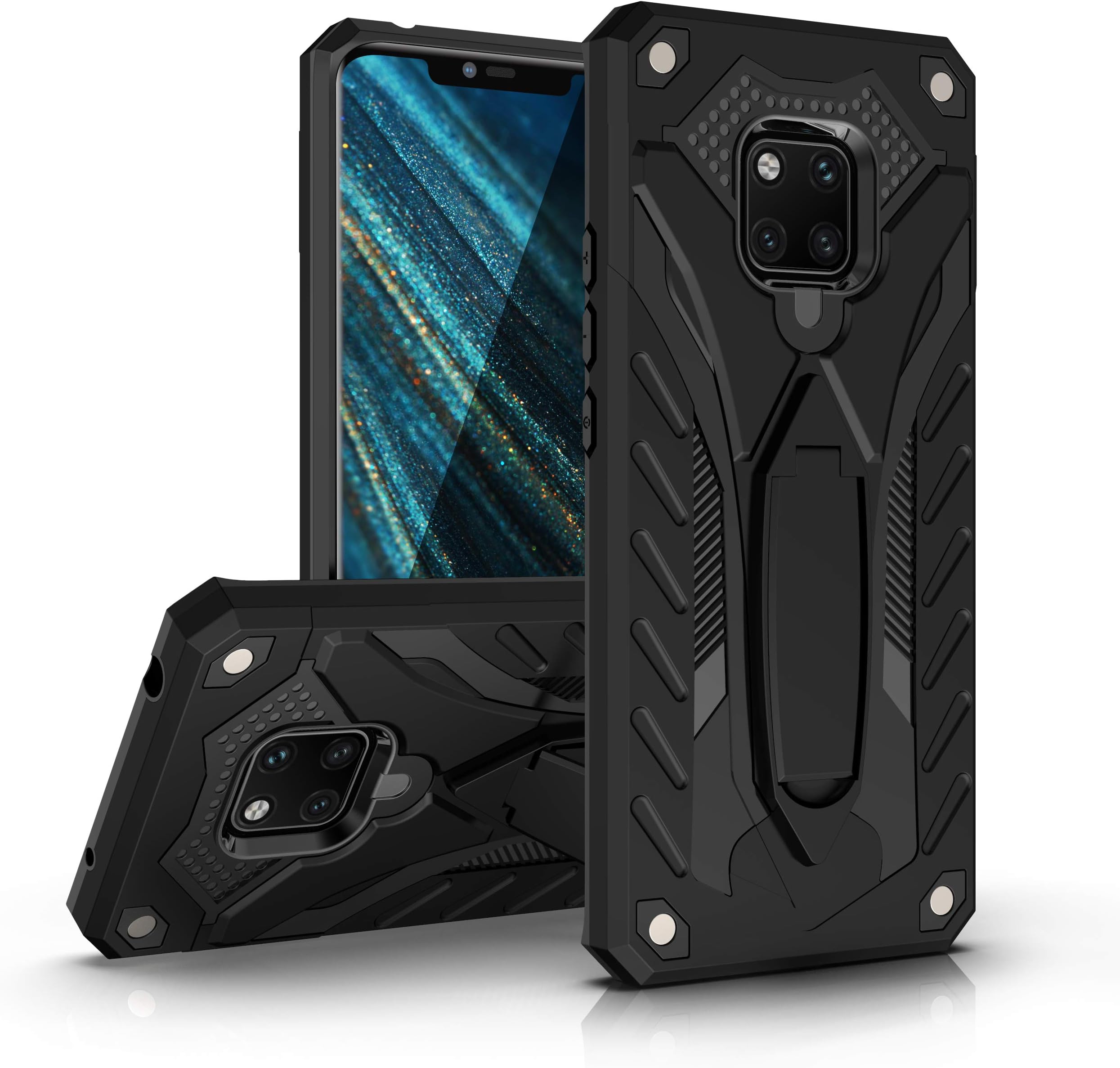 MILAN NICE Phone Case for Huawei Mate 20 Heavy Duty Protective Hard Cover Shockproof Certified with Drop Tested with Smartphone Kickstand (Black)