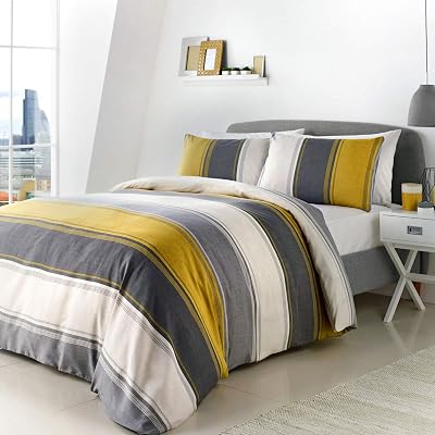 Fusion White Yellow Wide Stripe Duvet Cover Super King 260x220cm