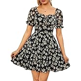 Scarlet Darkness Floral Corset Mini Dress Women Teen Summer Off Shoulder Dress Graduation Cute Sundress with Pockets
