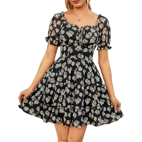 knee length dresses for ladies Strapless Glitter Floral Corset Short Dress with Puff Sleeves By Ladivine  KV1089 Champagne / 4 main image 0