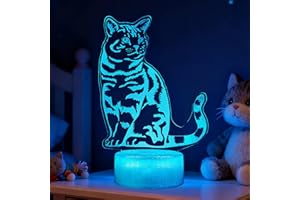 POSSHE Cat Gifts, Cute Kitty Night Light, 3D Illusion Lamp with 16 Colors Changing, Remote Control with Timer, Kids Room Decoration Gift for Women Teens Girls Kids Birthday Christmas