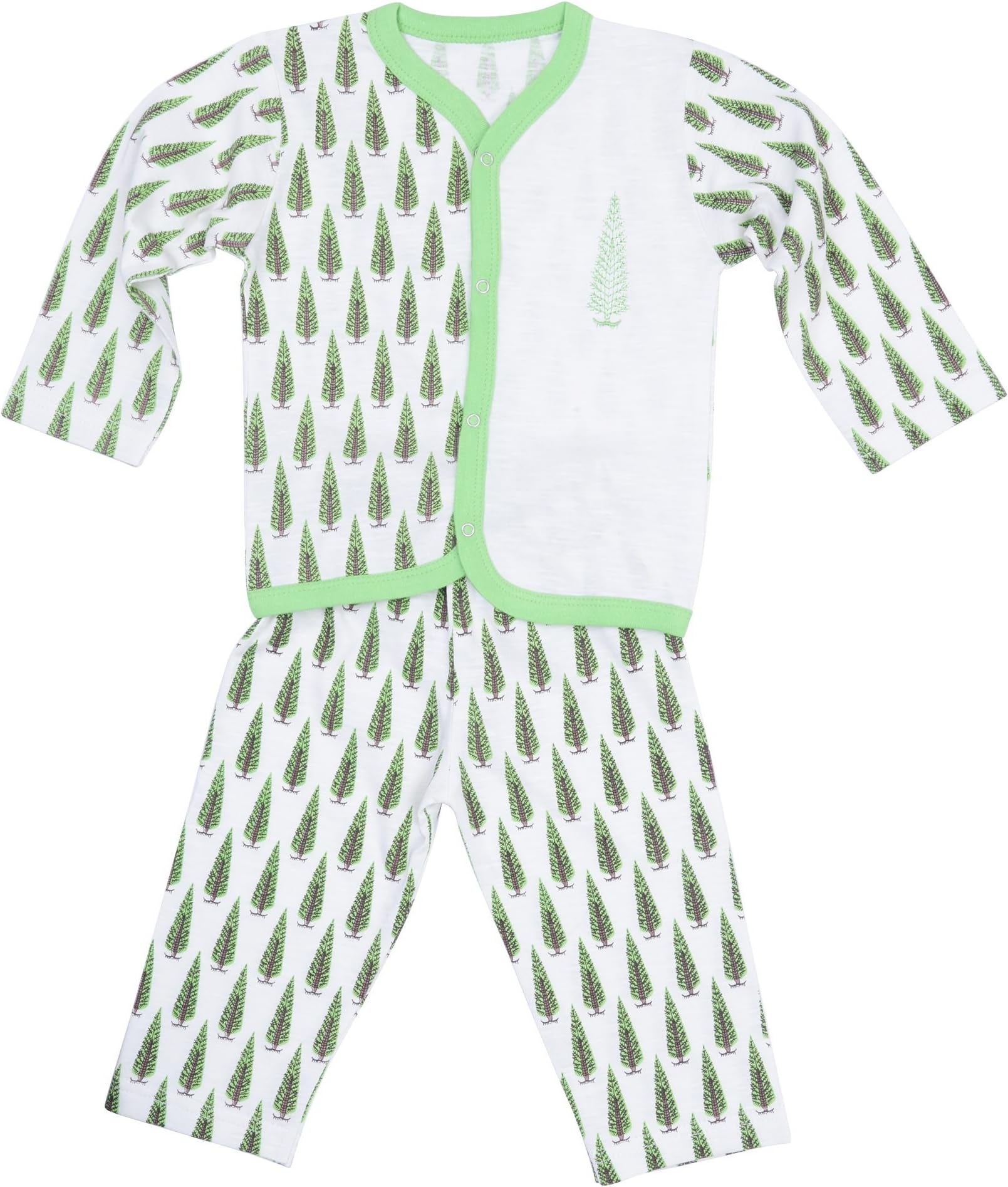 2pc Full Sleeves Baby Top and Pant Set for Newborn in 100% Cotton Jersey Knit with Natural dye Print Green