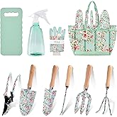 10-Piece Floral Garden Tools Set with Tote Bag, Heavy Duty Gardening Kit with Pruning Shears, Trowels, Rake, Sprayer, Kneeling Pad & Gloves - Gift for Women, Gardener, Mother's Day