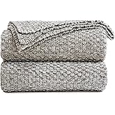 Longhui bedding Knitted Throw Blanket for Couch, Soft, Cozy Machine Washable 100% Cotton Sofa Blanket, Heavy 2.5lb Weight, Laundry Bag Included, Grey and White