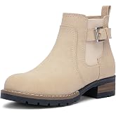 Jeossy Women's Chelsea Ankle Boots Low Heel Boots with Side Zip | Short boots with buckle accent, flat, round toe, lug sole grip, arch support, styling for casual, work, fall outfits