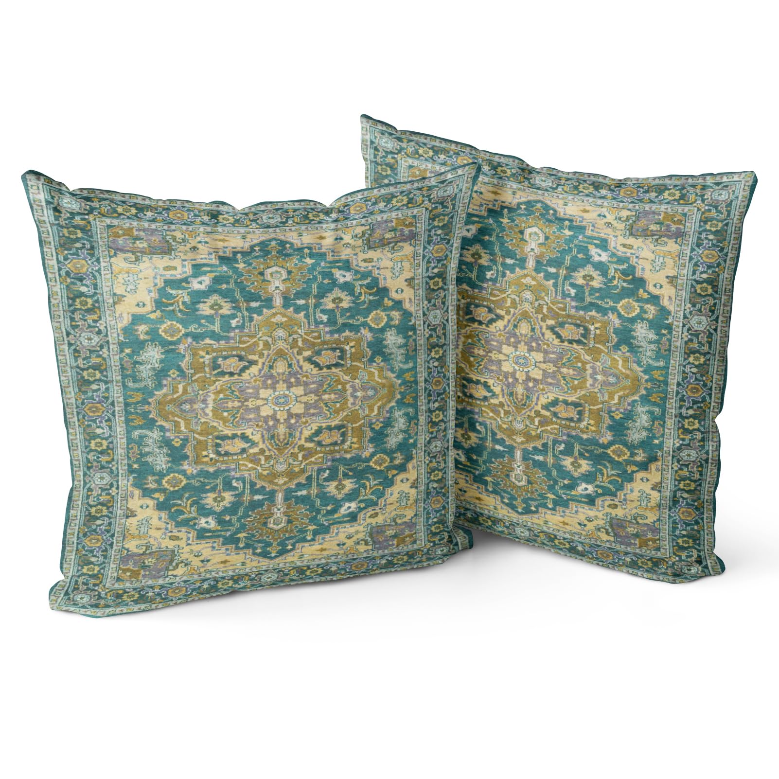 Snylcce Boho Throw Pillow Covers Set of 2 -Darkgreen Antique & Vintage Design, Double-Sided Pattern 40x40 cm Soft Cushion Covers for Garden Couch, Sofa, Bed - Decorative 40x40 CM Pillowcases