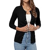 QUALFORT Women’s Lightweight Ribbed Knit Cardigan Sweater Crew Neck Button Down Long Sleeve Soft Stretchy Cardigan