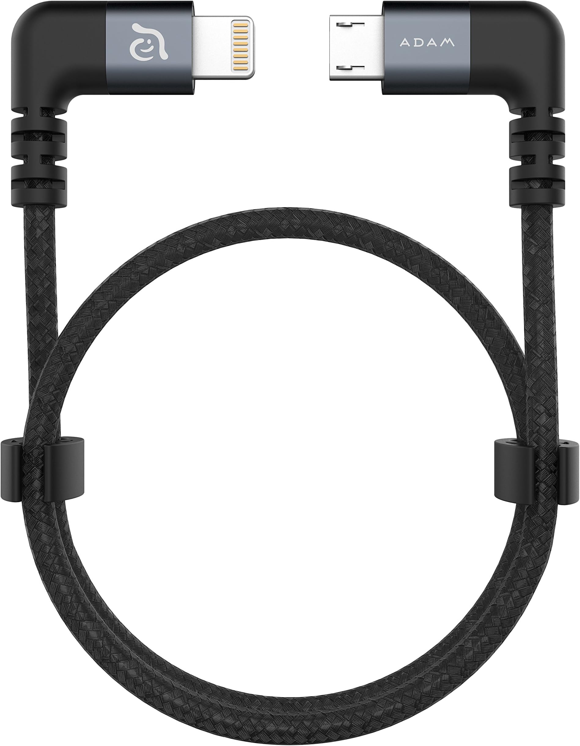 ADAM elements PeAk II Lightning to Micro-USB Cable for DJI Remote Controller Mavic & Spark Series, BOSCH Nyon - Gray (iPhone & Pad, MFI certified, 30cm long, Nylon & Aluminum, 90 ° on both sides)