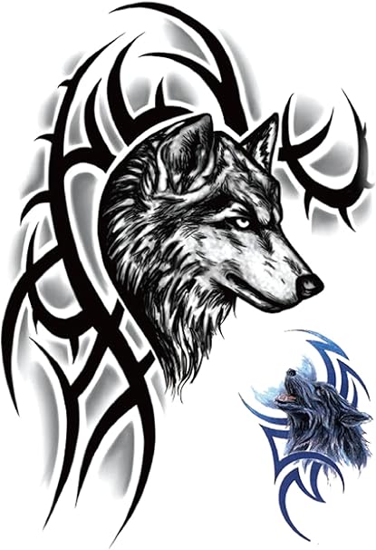Amazon.com: wolf black totem large 8.25" half-sleeve arm tattoo