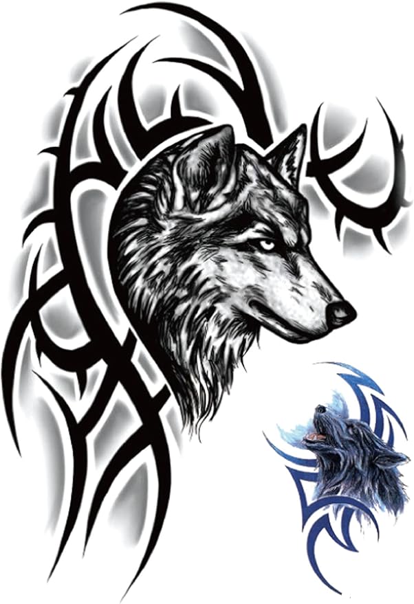 Amazon.com: wolf black totem large 8.25" half-sleeve arm tattoo