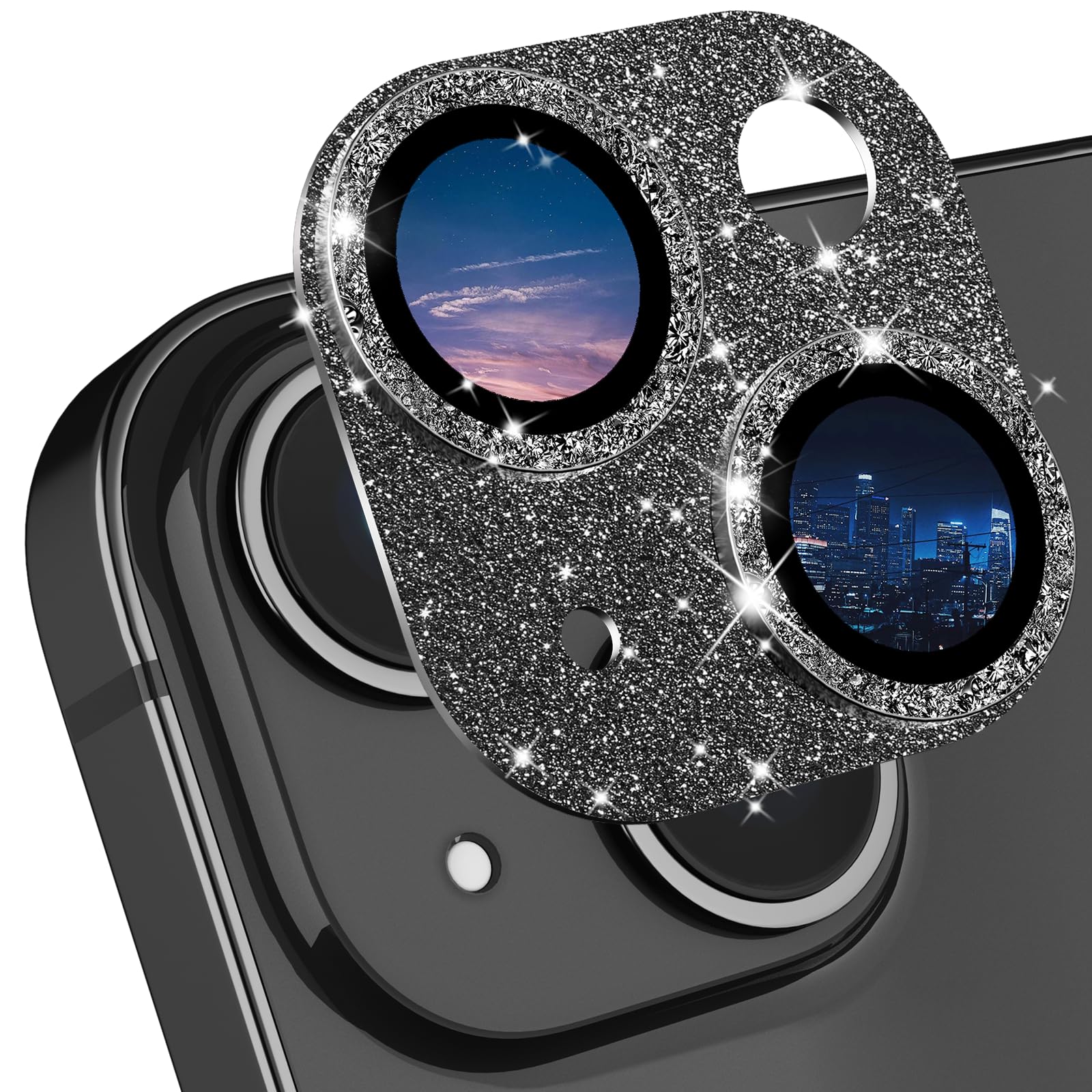 Photo 1 of CloudValley for iPhone 15/ iPhone 15 Plus Camera Lens Protector, HD Tempered Metal Matte Glass Anti-Scratch, Case Friendly Full Screen Cover Film Accessories, GlitterBlack
