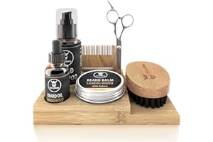 Striking Viking Beard Growth Kit - 7-Piece Set, Sandalwood Scent & Caddy - Oil & Balm with Beard Brush, Dual-Sided Comb & Scissors plus Mustache Comb for Grooming & Styling