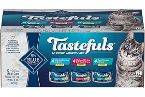 Blue Buffalo Tastefuls Flaked Wet Cat Food Variety Pack, Made with Natural Ingredients, Tuna, Chicken, Fish & Shrimp, 3-oz Cans (12 Count, 4 of Each)