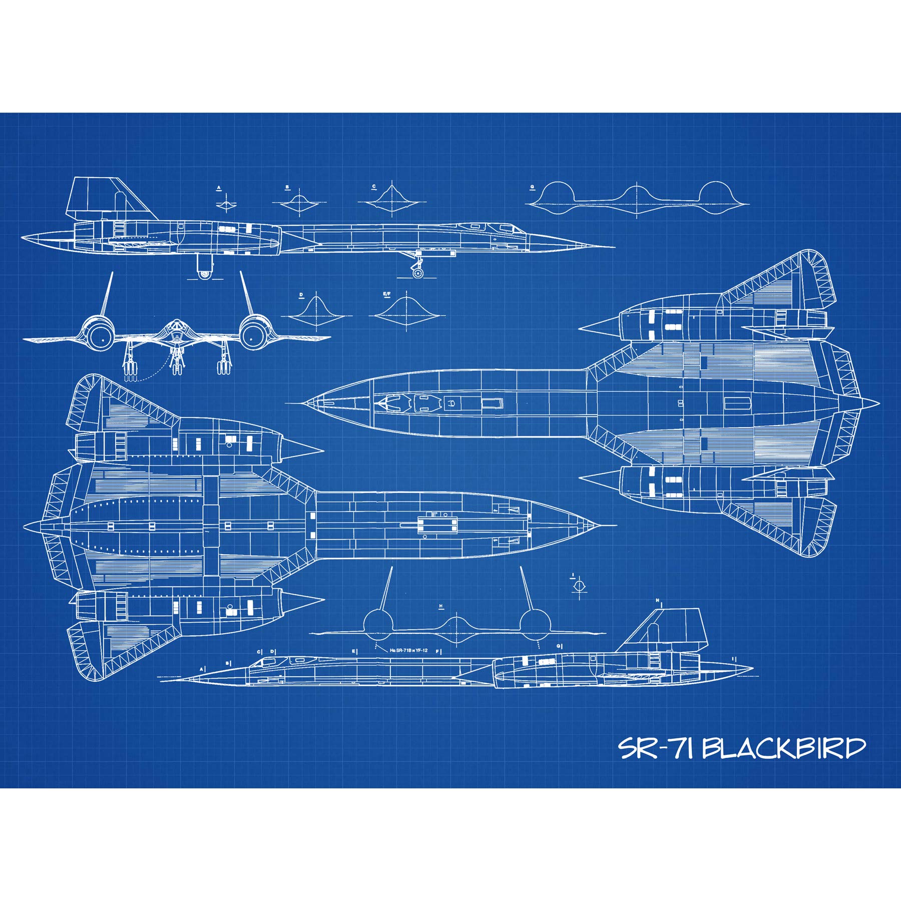 Artery8 SR-71 Blackbird Habu US Aircraft Spy Plane Blueprint Plan Large Wall Art Poster Print Thick Paper 18X24 Inch