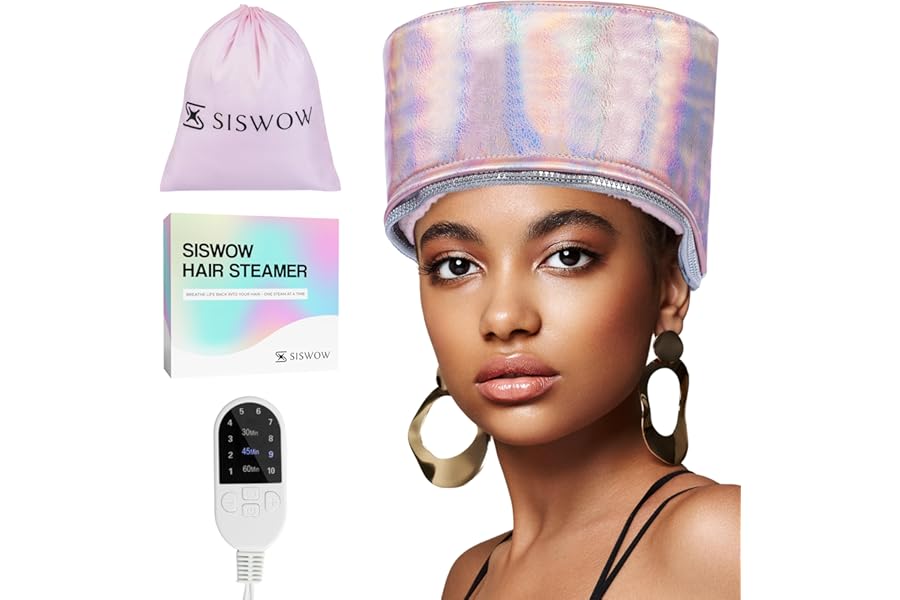 SISWOW Heating Cap for Deep Conditioner w/10-level Heats Up Quickly, Hair Steamer for Natural Black Hair Home Use – Thermal Heat Cap for Treatment, Great for Deep Conditioner – Portable, Waterproof