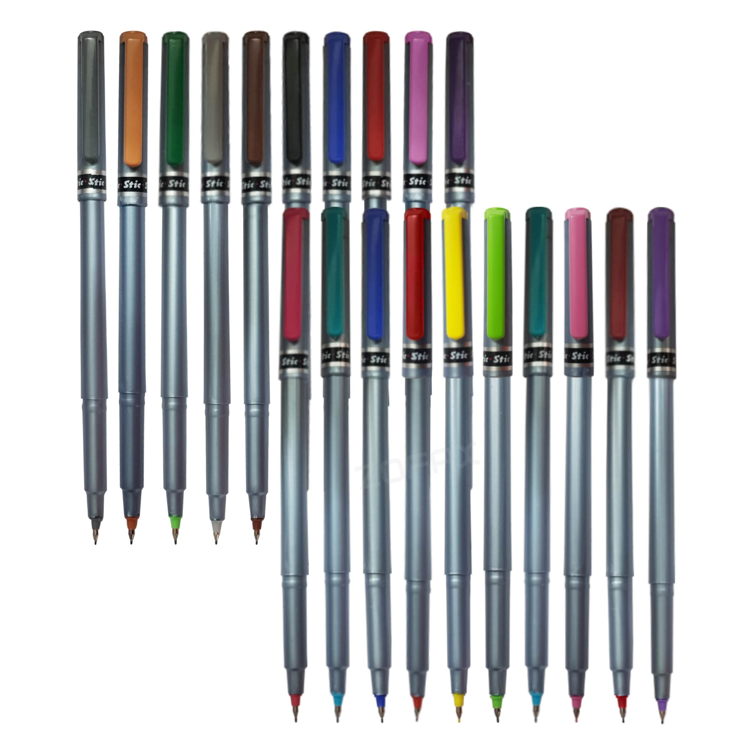 HF660 Fineliner Pens, MULTICOLOUR, Fine Point (0.5mm), Pack of 20, Write Draw Sketch Colour Mark Fine Line Pens, School Office Home Use, iZOFAX Black Ball Pen