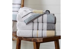 Great Bay Home Cotton, Striped Hand Towel Set (16 x 30 inches) Oversized Decorative Luxury Hand Towels. Noelle Collection (Set of 4, Moroccan Blue/December Sky)