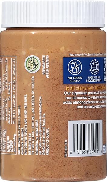 MARANATHA NATURAL CRUNCHY ROASTED ALMOND BUTTER, 16 OUNCE JAR