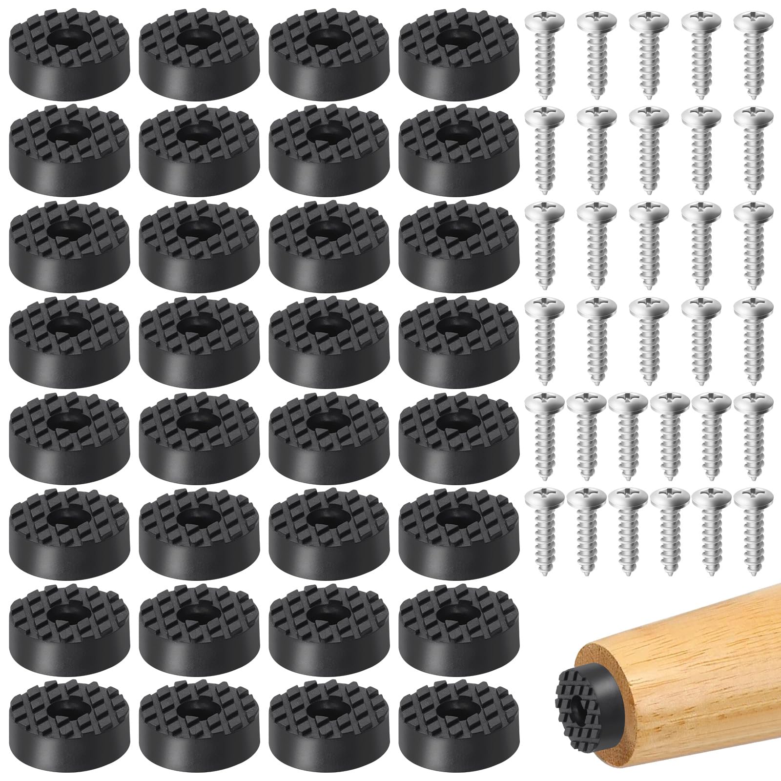 Rustark 32Pcs 24MM/0.9’’ Black Furniture Rubber Feet Cutting Board Round Feet Screw-on Type with Matching Strong Screws, Non Slip Furniture Bumper Feet for Wooden Cutting Board Cabinet Tables Chair