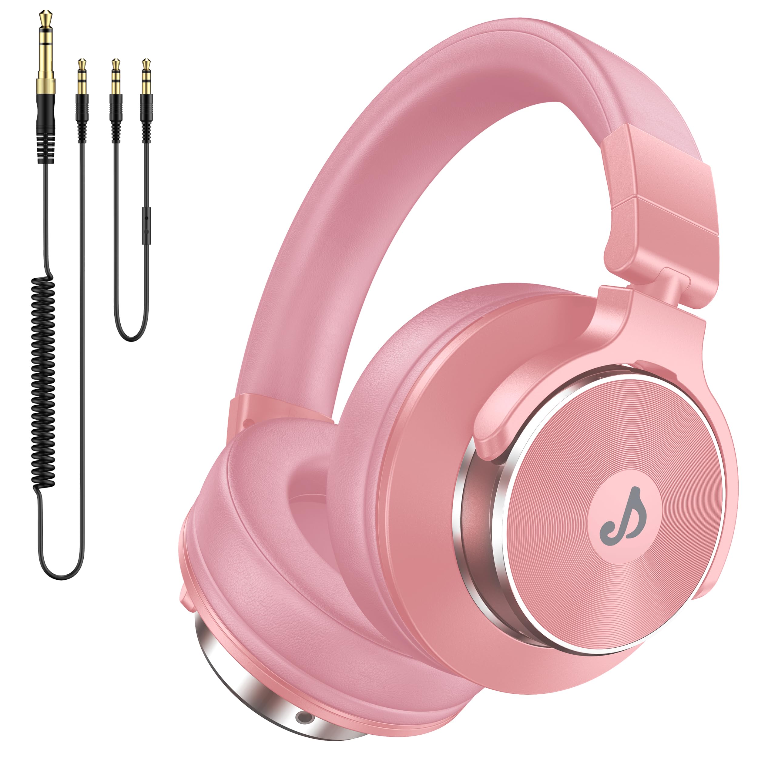 Rumoon Wired Over Ear Headphones, Studio Monitor & Mixing DJ Headphones with 50mm Neodymium Drivers and 1/4 to 3.5mm Jack for Guitar AMP Podcast Piano Keyboard, Pink Image