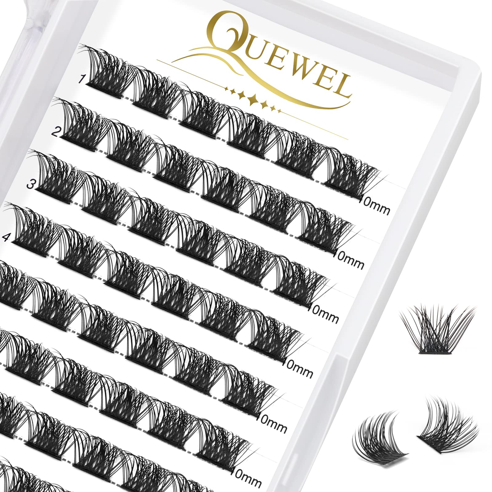 Cluster Lashes QUEWEL 72 Pcs Individual Lashes Wide Stem C/D Curl 8-16mm Length DIY Eyelash Extension False Lashes Individual Natural&Mega Styles Soft for Personal Makeup Use at Home (Mega-D-10) — image 1