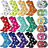 Vinsatin 24 Pcs Sport Team Gifts for Teen Girls Novelty Mid Calf Ball Socks and Scrunchie Hair Ties for Team Party Favors