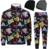 Spanoous Retro 90s 80s outfit for men sweatsuits track suits for men 2 piece set Full Zipper with 2 Knit Beanie hat