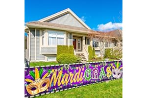 TINEIT Mardi Gras Outdoor Decorations, Mardi Gras Decorations Banner Outdoor Yard Sign Large 9.8x1.6ft New Orleans Holiday Outdoor Mardi Gras Decorations Outdoor Indoor Front Door Fence Decorations