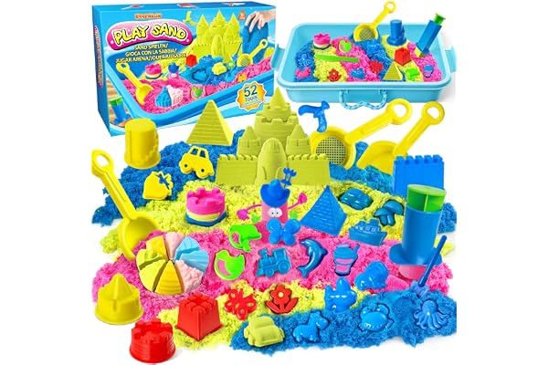 Sensory Bin - 52 PCS Play Sand Kit with 3lbs Magical Sand, Beach Toys Castle Molds Sand Molds, Sensory Toy Sandbox, Kids Gift