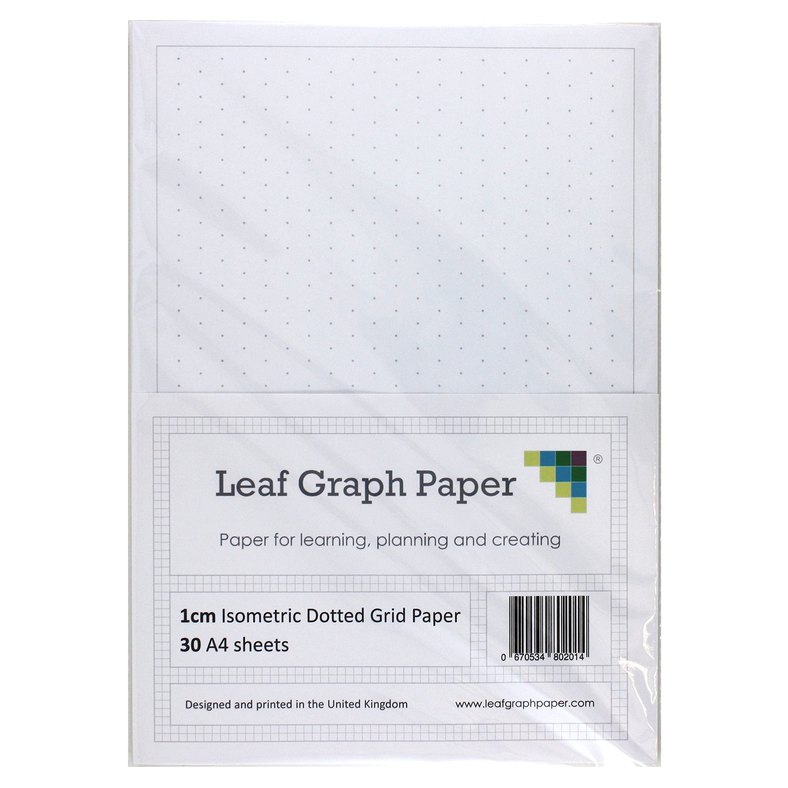 Leaf Graph A4 Isometric Dotted Grid Paper, 10mm (1cm) Spacing, 30 Leaf Pack for Technical Drawing and Sketching