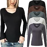 FMNNNN 5 Pack Long Sleeve Shirts for Women V Neck Fall Winter T Shirt Undershirt Fitted Thermal Casual Basic Tops 2026