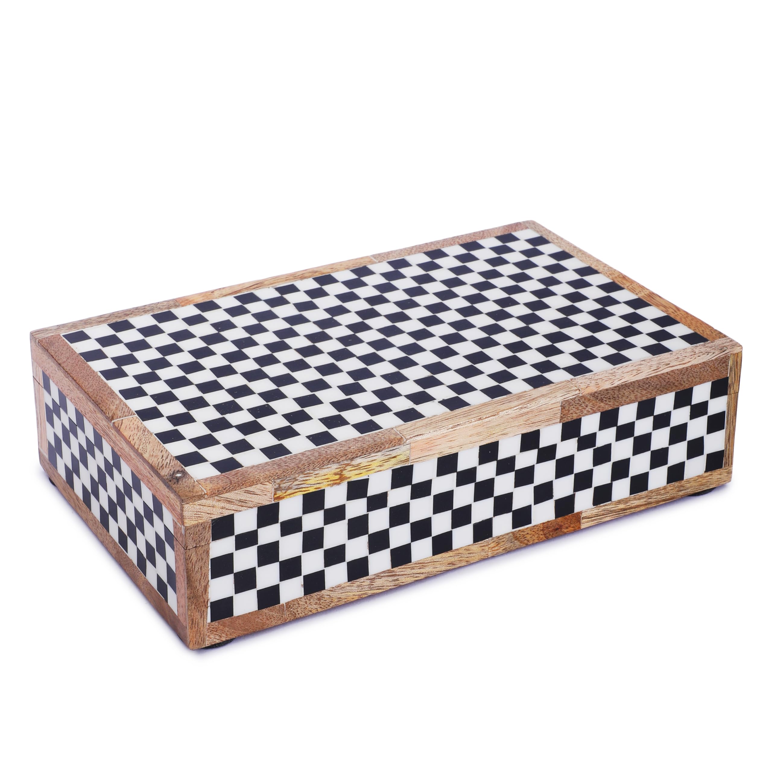 Photo 1 of Lahumzco Handmade Black and White Checkered Pattern Box Collection Storage Organizer Decorative Multipurpose Keepsake Jewelry Gift Wooden Box (8x5x2 inches)