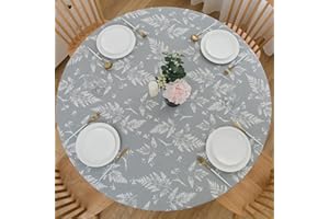 LIBERECOO Round Vinyl Fitted Tablecloth with Flannel Backing Elastic Edge Plastic Table Cover Waterproof Table Cloth Stain-Resistant Wipeable for 40"-44" Round Table