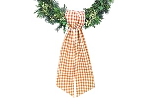 Ftuuo Wreath Sash for Front Door Orange White Buffalo Plaid Wreaths Satin Sash Garland Ribbon Accessories for Wreath Yard Doorway Indoor Outdoor Bow Bridal Shower Home Decor,5.11 x 55.1