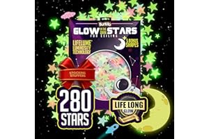 BUNMO 280 Piece Glow in The Dark Stars - Stocking Stuffers for Kids - Glow Stars for Ceiling – Long Lasting Non-Toxic Decals with Moons & Planets for Kids Bedroom, Nursery & Room Decor