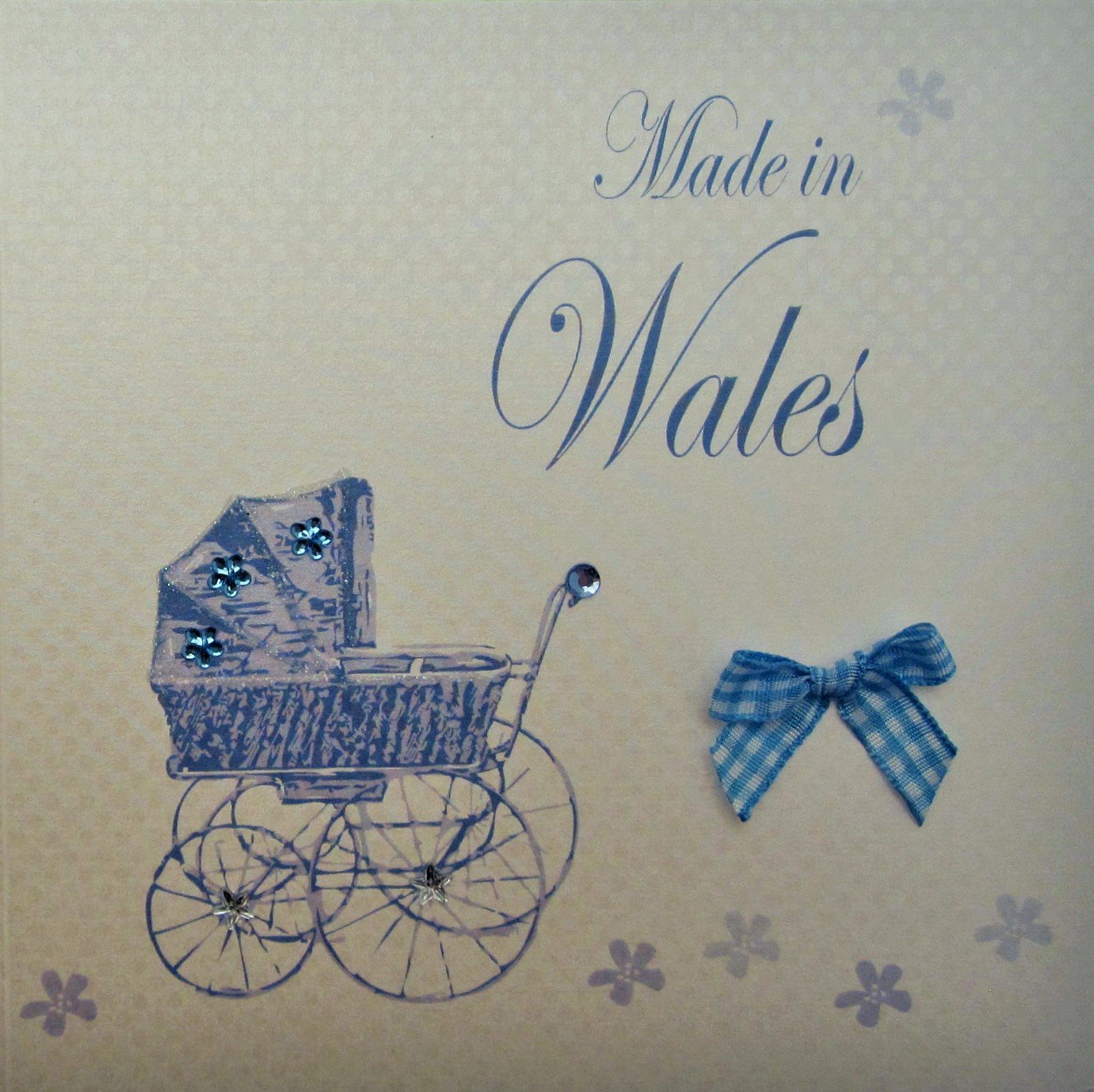 WHITE COTTON CARDS Made in Wales Handmade New Baby Town Card with Blue Pram