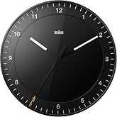 Braun Classic Large Analogue Wall Clock with Silent Sweep Movement, Easy to Read, 30cm Diameter in Black, Model BC17B.