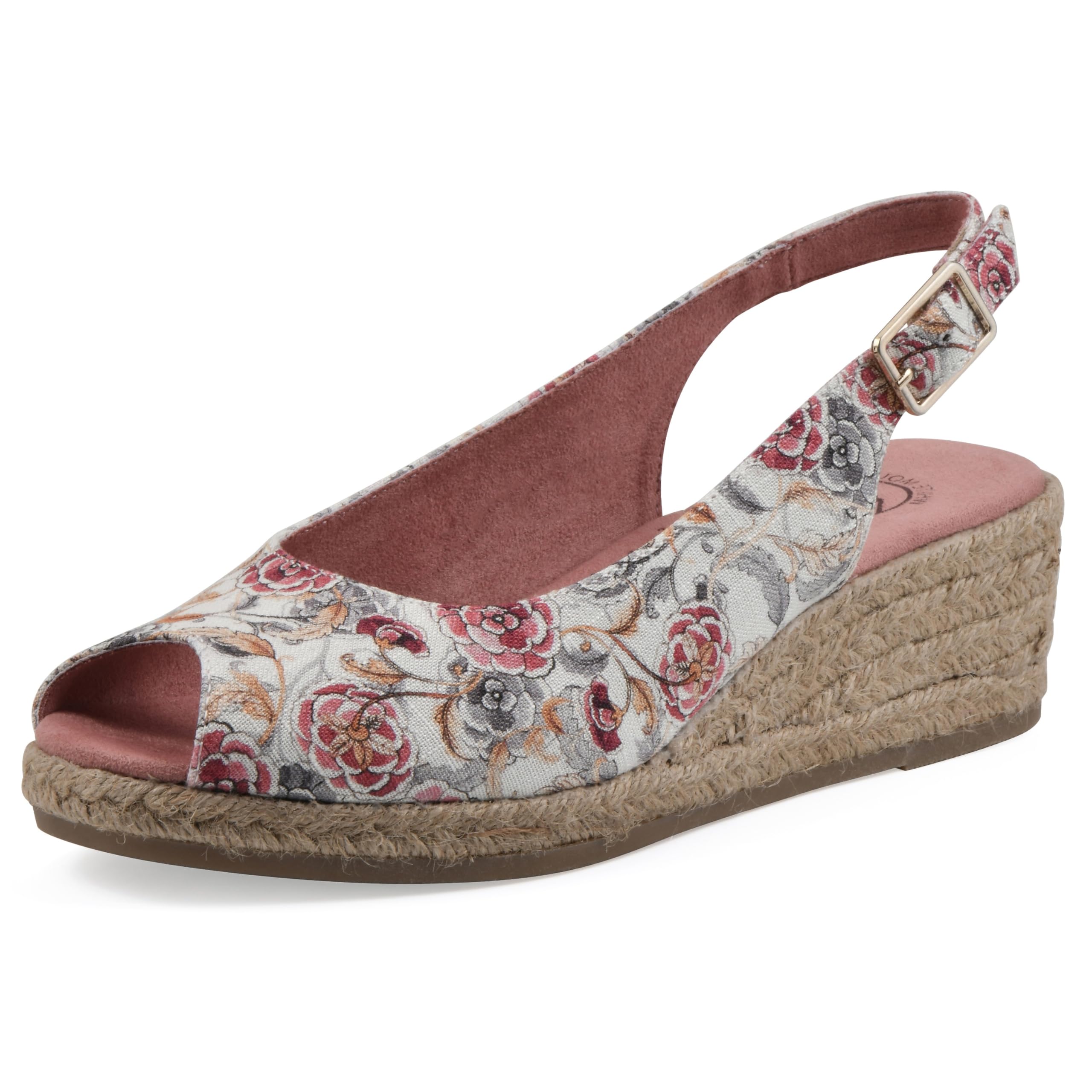 WHITE MOUNTAIN Women’s Maize Sling-Back Mini-Heel Espadrille Sandal, Blush/Floral/Fab, 11 M