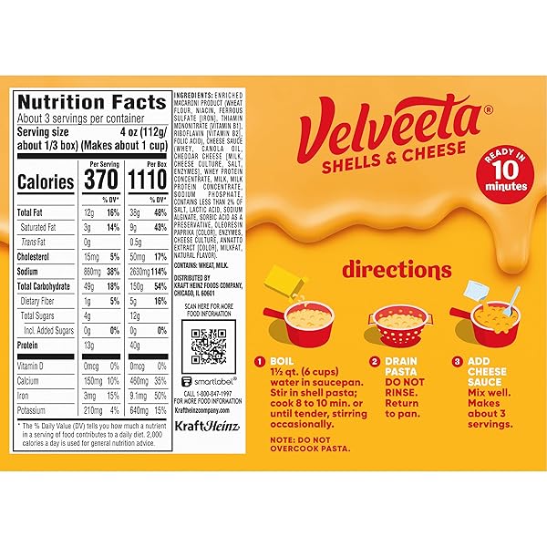 VELVEETA SHELLS & CHEESE ORIGINAL SHELL PASTA & CHEESE SAUCE, 3 CT PACK, 12 OZ BOXES
